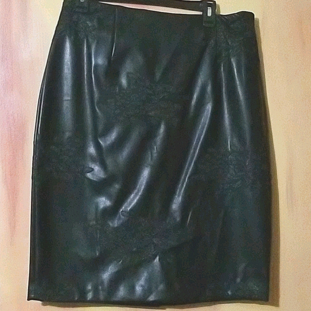 Black  Embroidered leather skirt